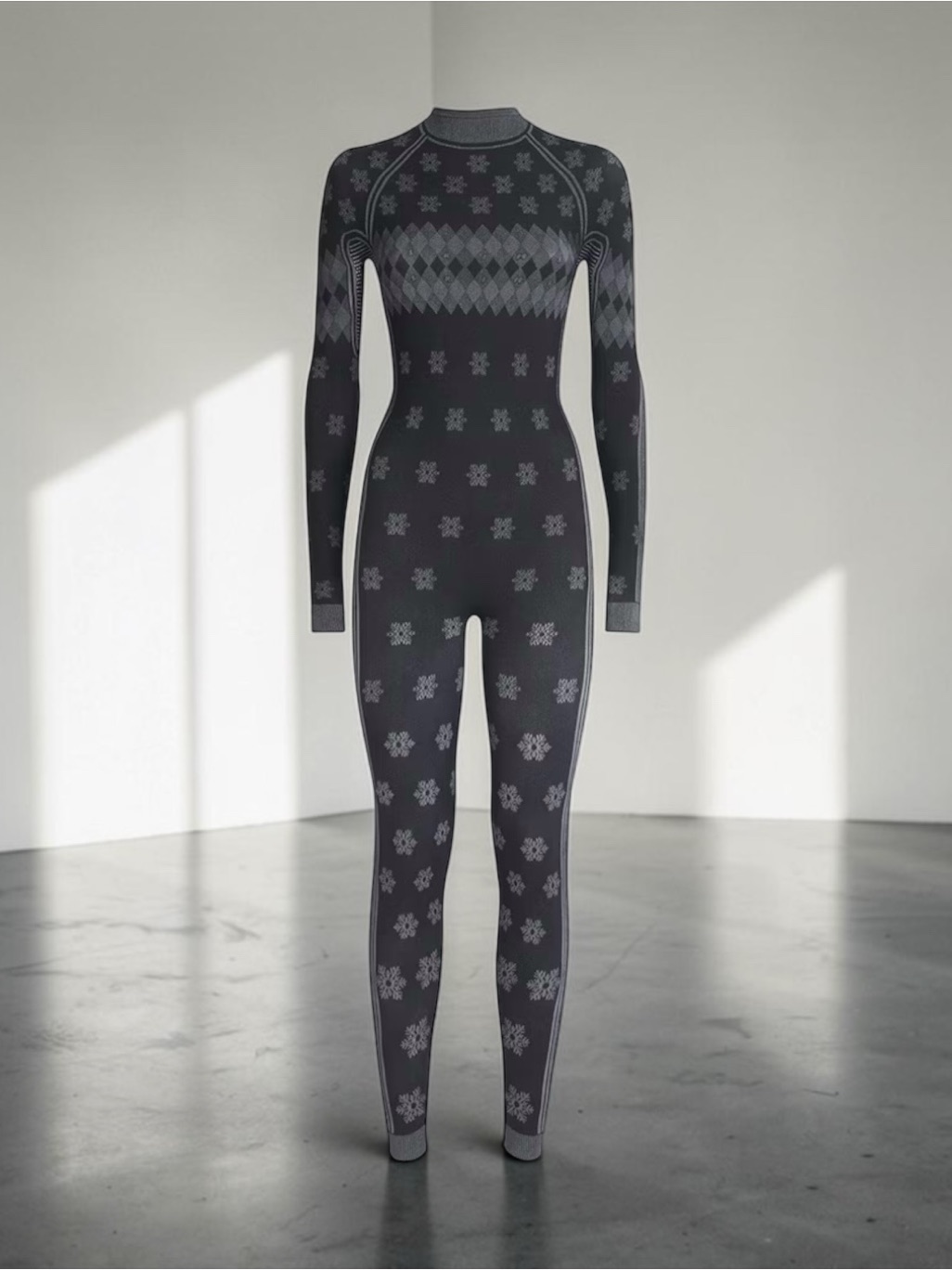 Nwt Skims First Layers Turtleneck Catsuit Obsidian Winter Fairisle, Size S/M